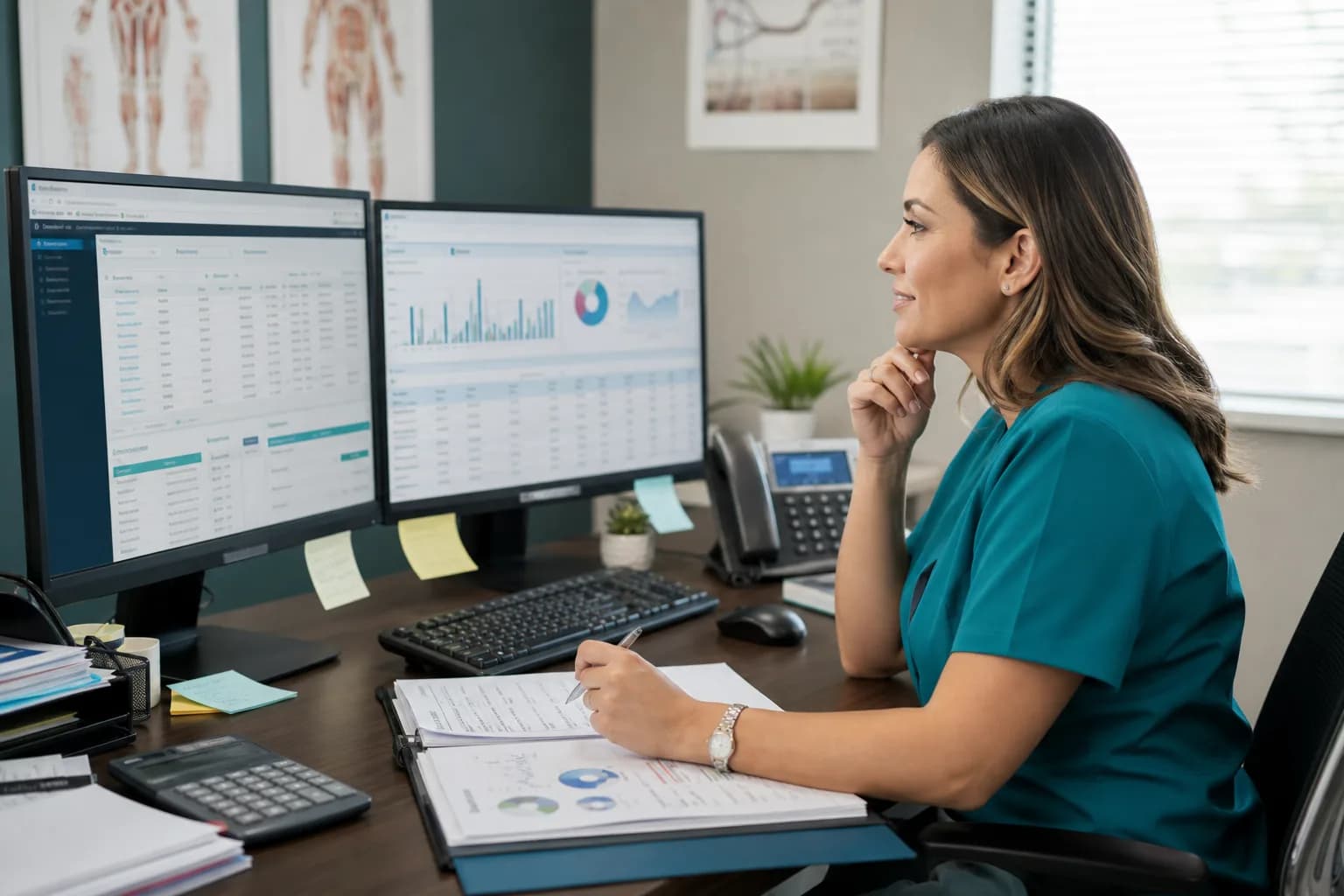 Administrator preparing audit-ready documentation from EHR financial and clinical records
