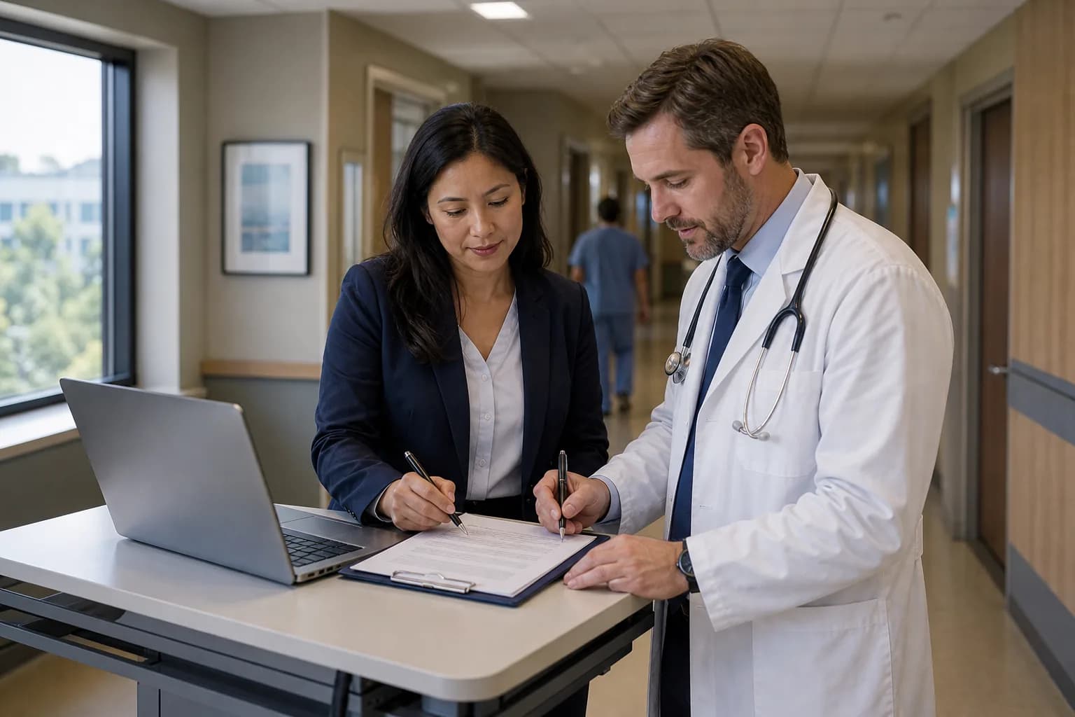 Clinician reviewing an ambient AI draft note before signing it into the record