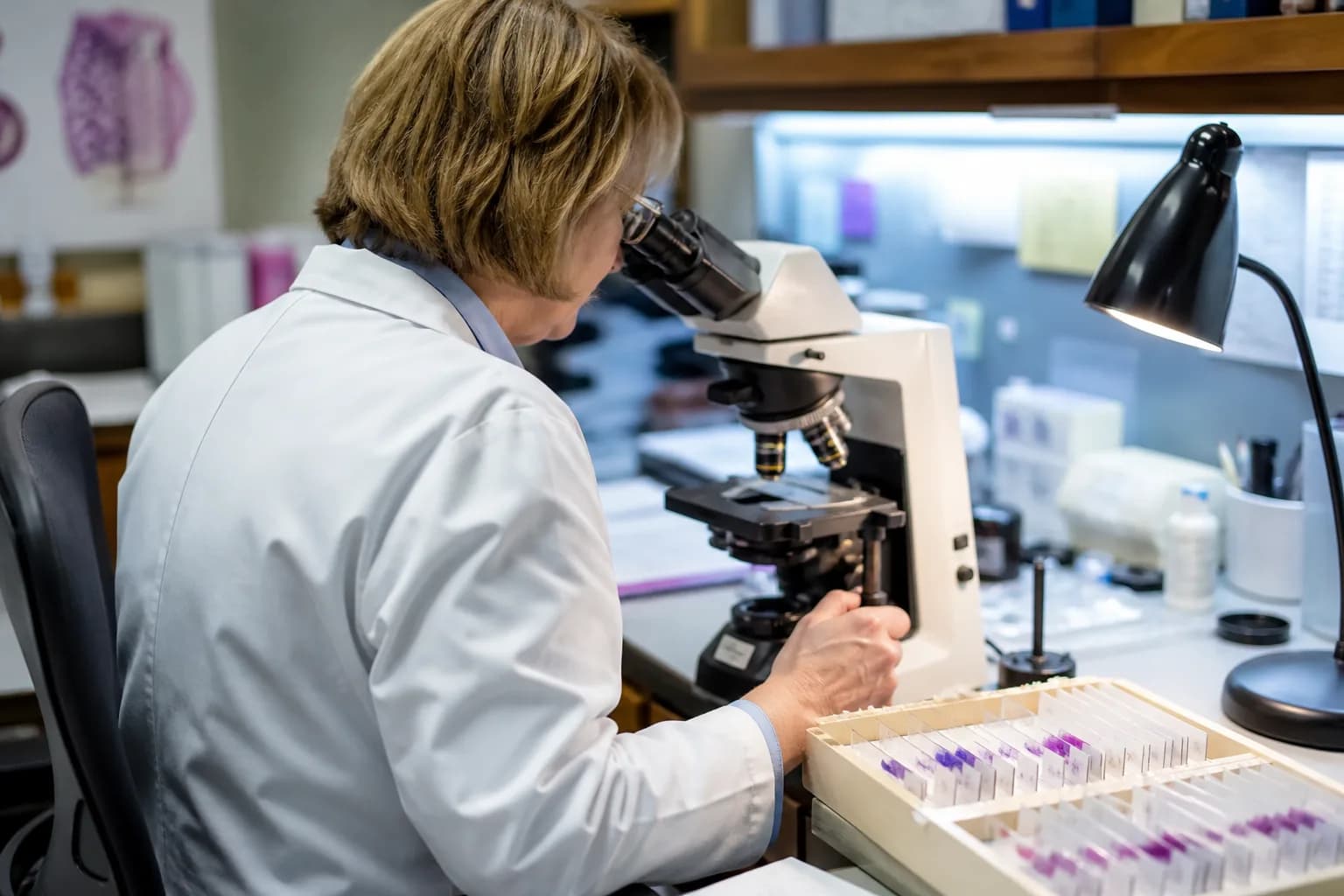 Pathology technician grossing a surgical specimen and assigning cassette identifiers