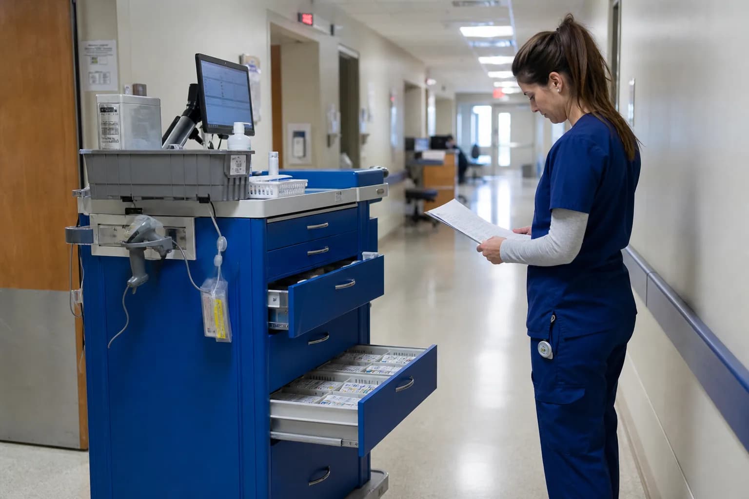 Pharmacy staff performing barcode-based cycle counting