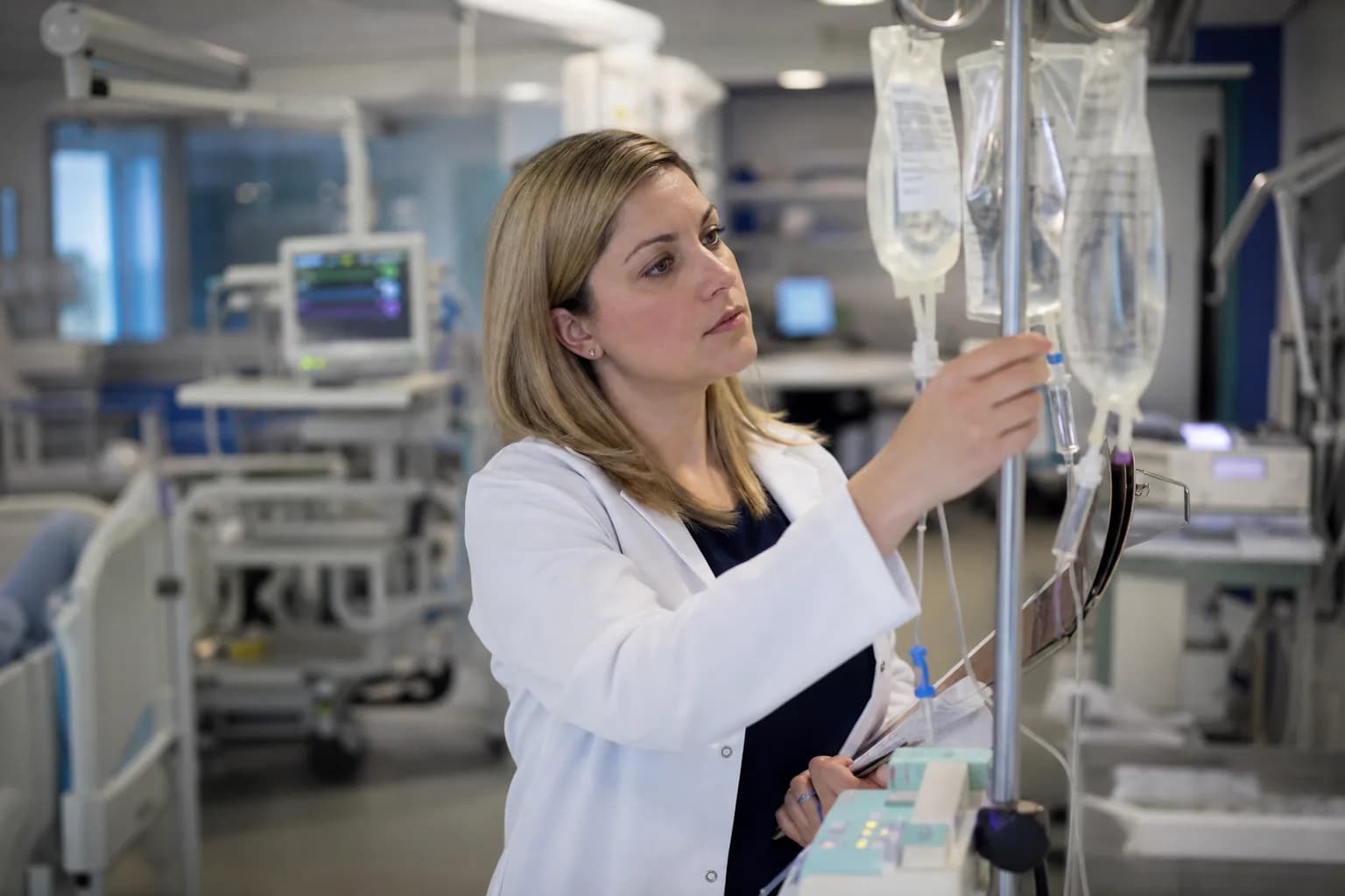Pharmacist reviewing duplicate entries in a hospital medicine master