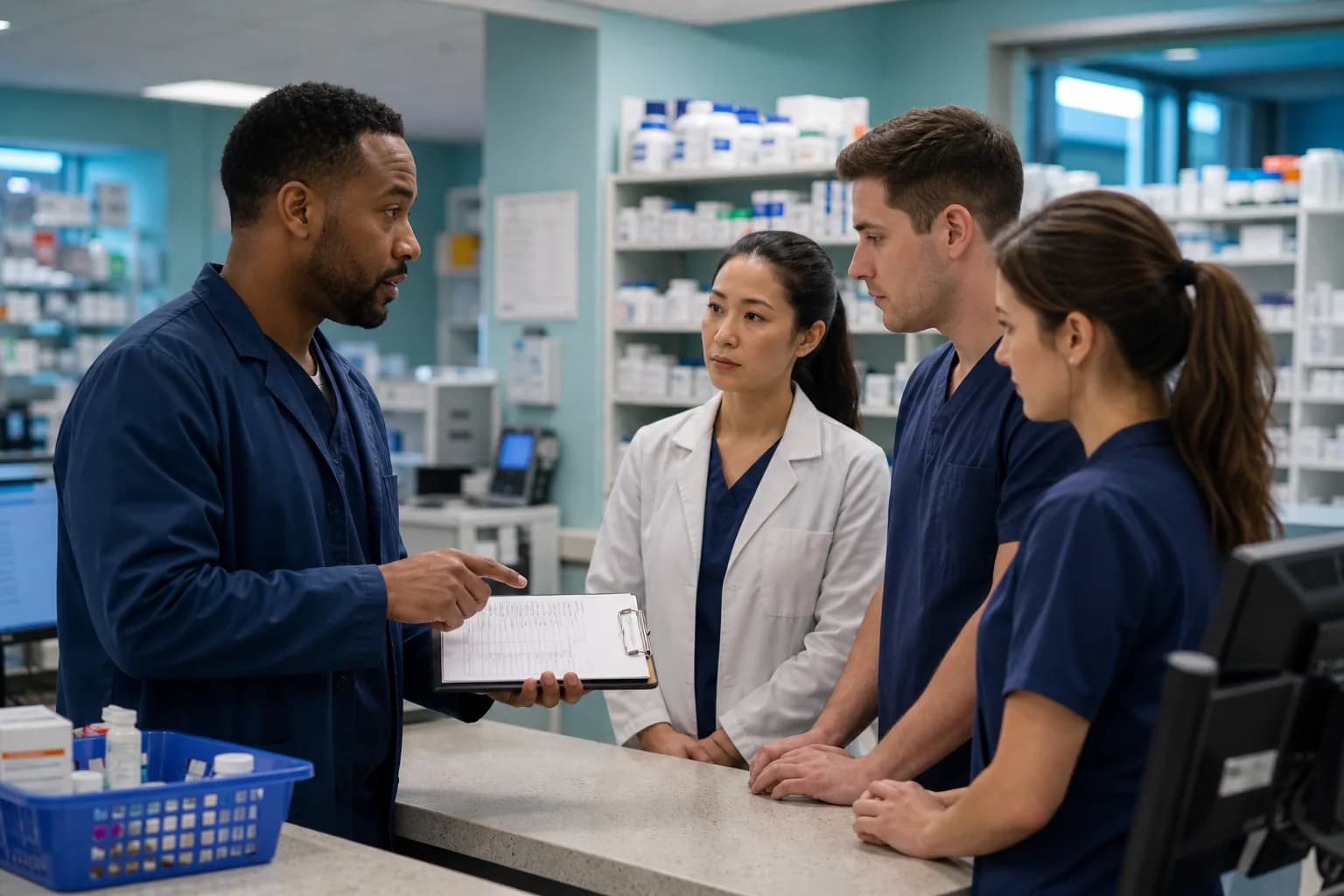 Comparison of outpatient retail dispensing and inpatient ward supply workflows side by side