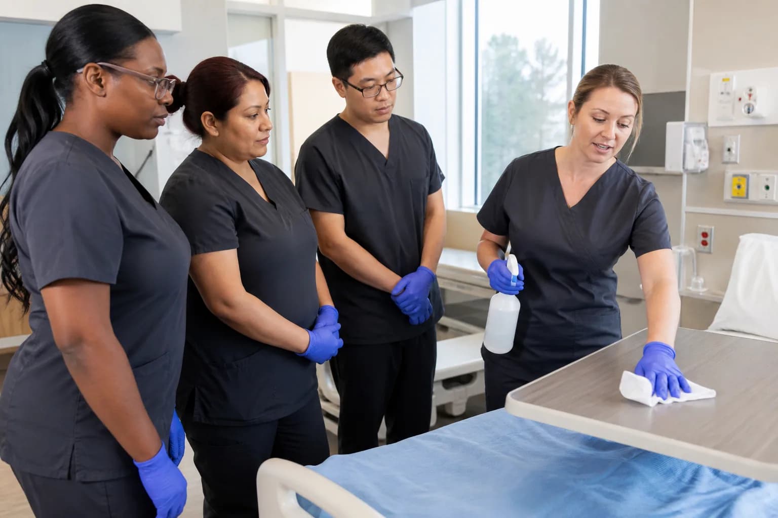 Occupational health nurse conducting pre-employment screening and recording immunisation status for a new clinical joiner