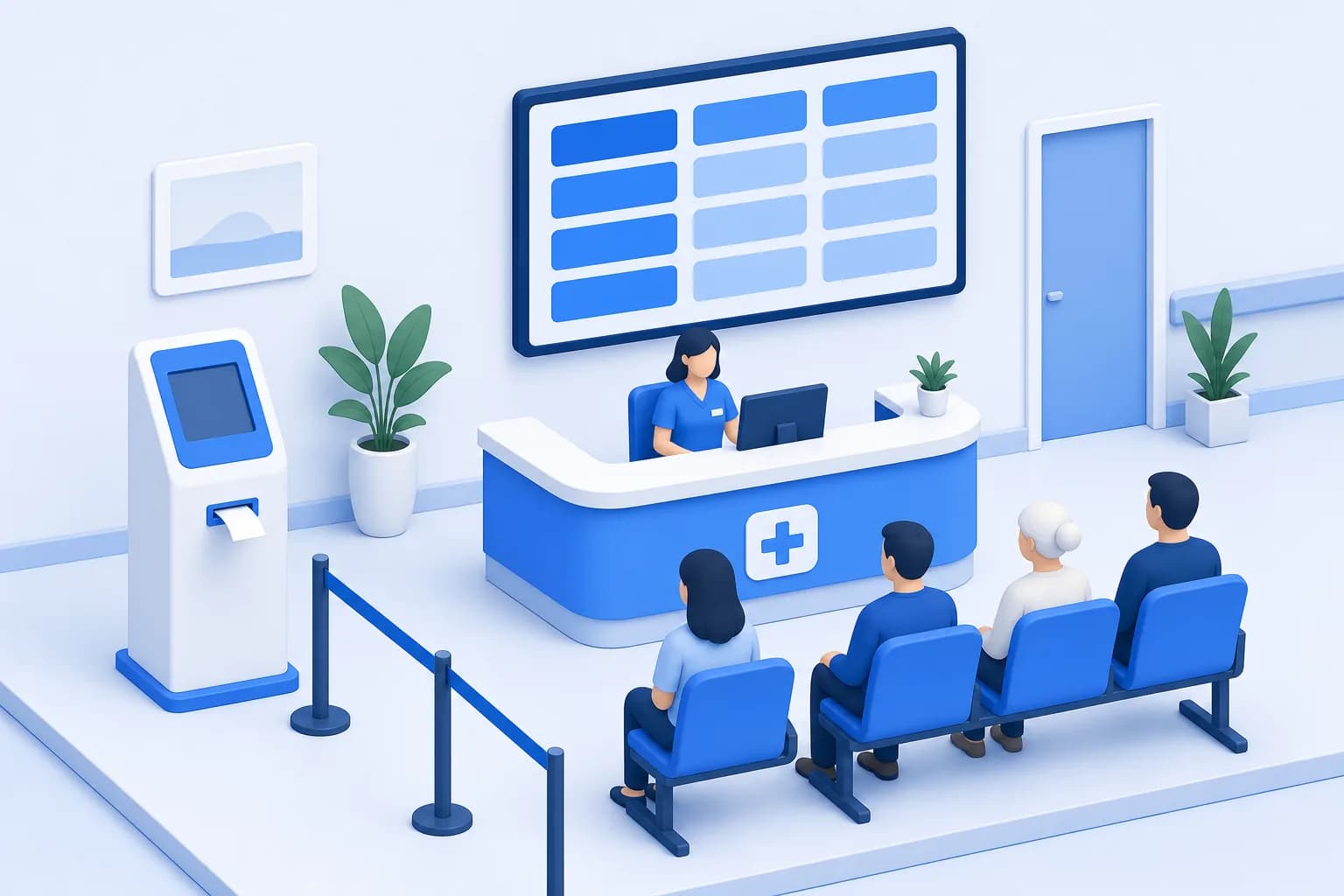 Live OPD queue board showing patient flow states without private details