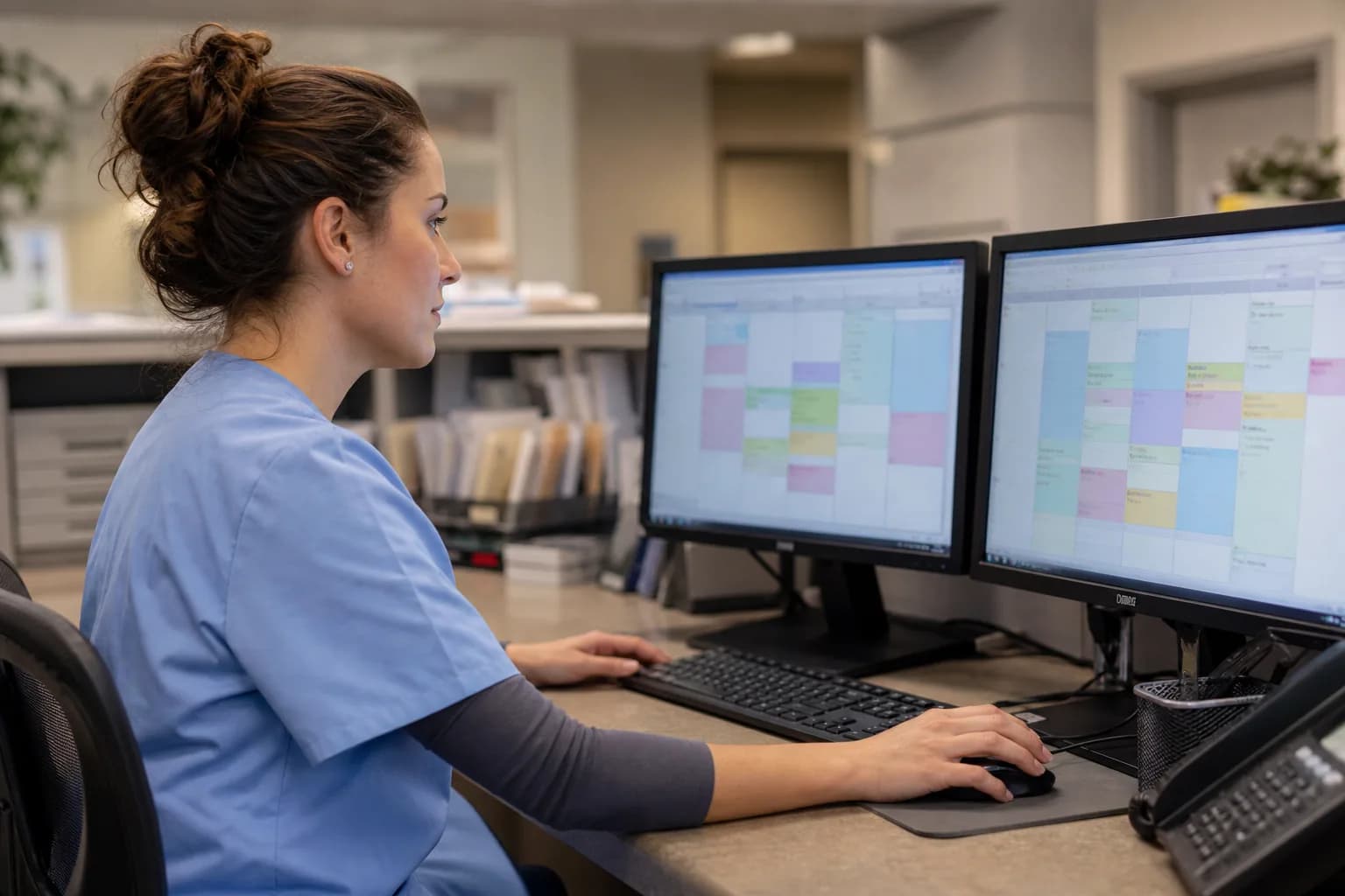 Clinic schedule comparing uniform slots with visit-type specific durations