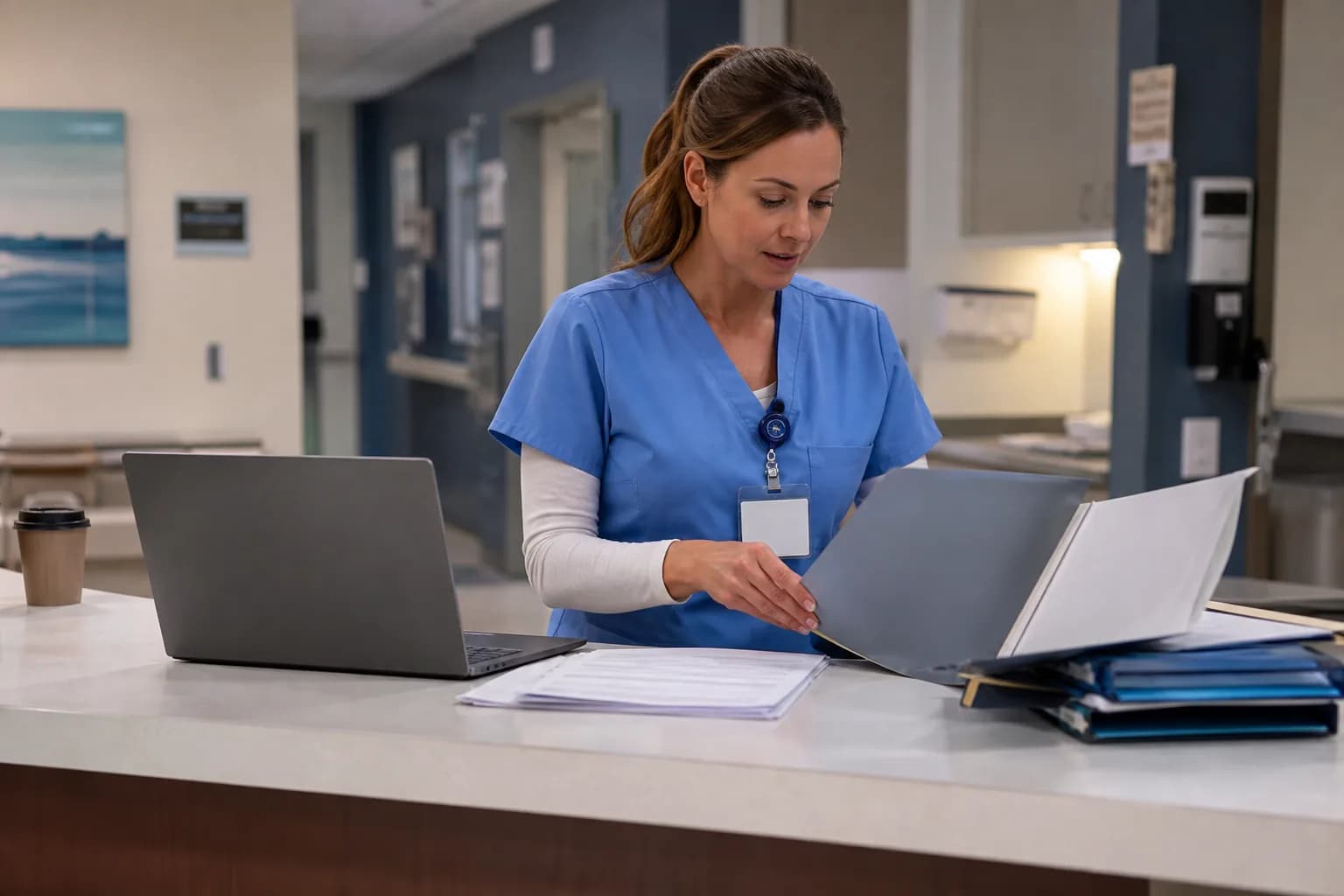 Patient-facing follow-up block with a booked appointment, warning signs, and a contact number