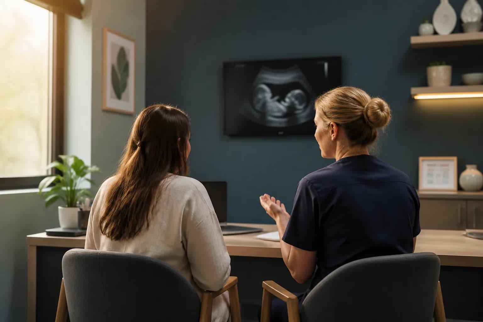 A pregnancy record holding the whole visit series, investigations and risk assessments rather than unlinked encounters