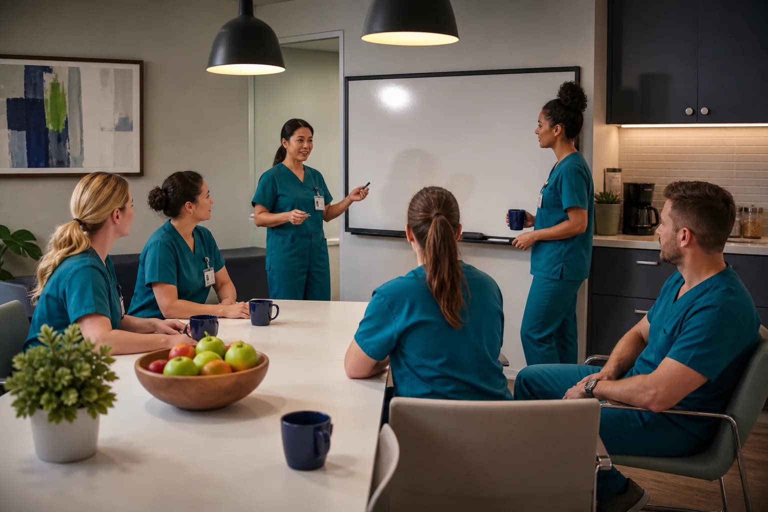 Weekly outpatient flow review comparing door-to-doctor times across clinics