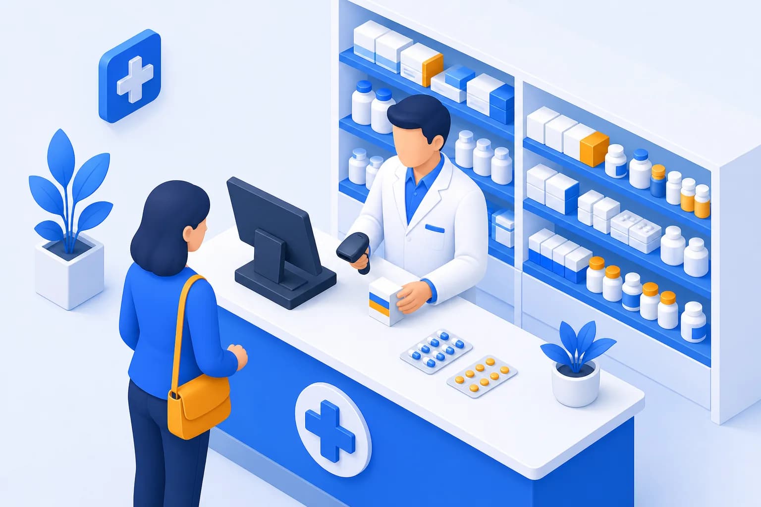 Pharmacist mapping a hospital pharmacy POS transaction workflow